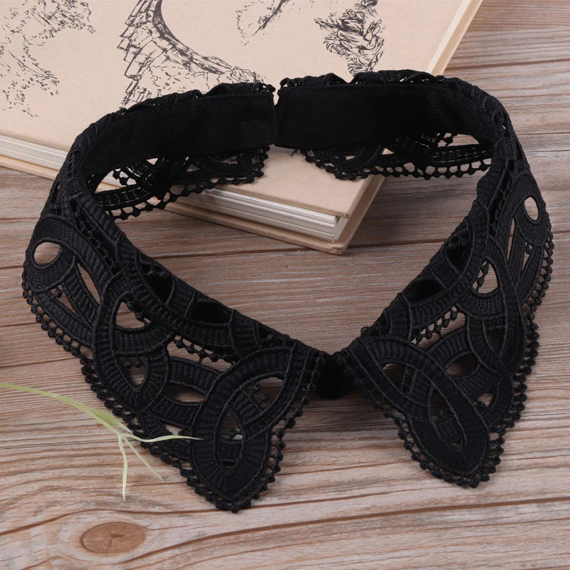 Black/white Women Fake Collar Party Blouse Lace Hollow Detachable Fake Collar Lace Hollow Out Embroidery Dresses Print Patches
