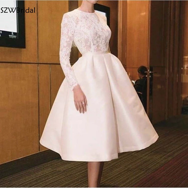 

New Arrival Long sleeve evening dress short 2024 Lace appliques Muslim evening dresses Robe de soiree courte Formal dress Party