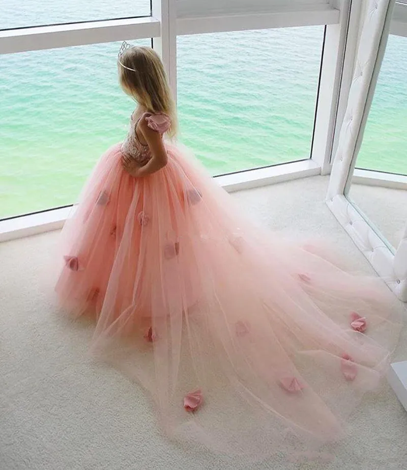 

Beach Wedding Flower Girl Dresses Blush Pink Tutu Spaghetti Ruffles 2020 Girls Pageant Gowns for Baby Child Birthday Party Dress