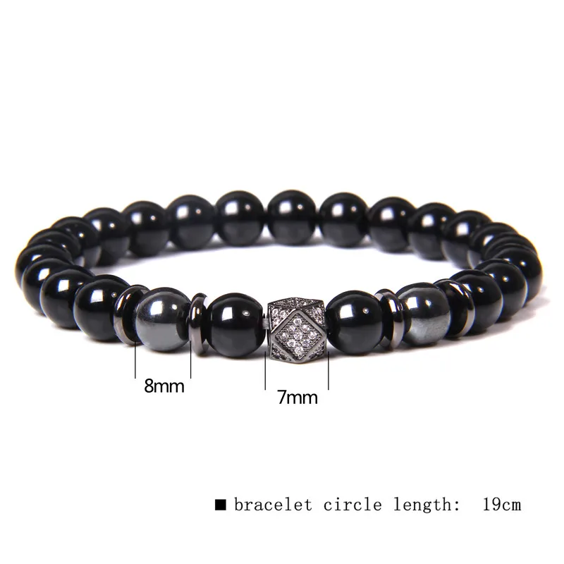 Handmade Men Bracelet Black Onyx Beads Bracelet Round Metal Ball Charm Yoga Healing Bracelet Energy Jewelry Homme Gifts Male