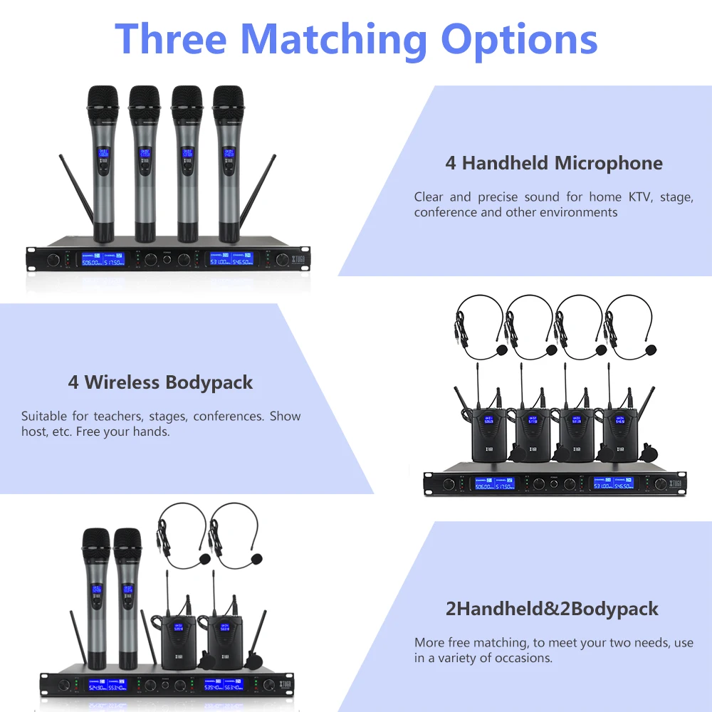 XTUGA najwyższej jakości EW240 4 kanałowy bezprzewodowy mikrofony System UHF System do Karaoke bezprzewodowy cztery ręczny mikrofon osobisty strona główna