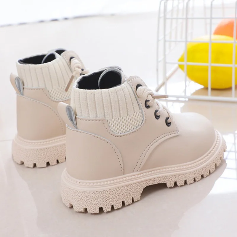 Children Fashion Casual Shoes Spting Autumn  Boots Girls Boys Leather Soft Antislip T-tied Boots Sport Running Shoe 21-30