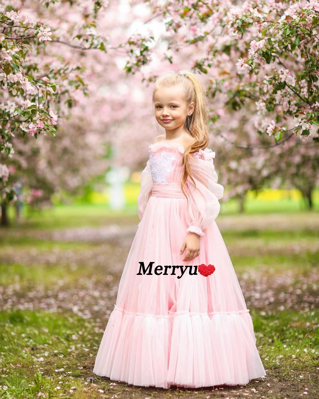 Vestido de primera capa de flores para niña, vestido de tul con volantes, cuello de barco, capa hinchada, vestido de fiesta de cumpleaños