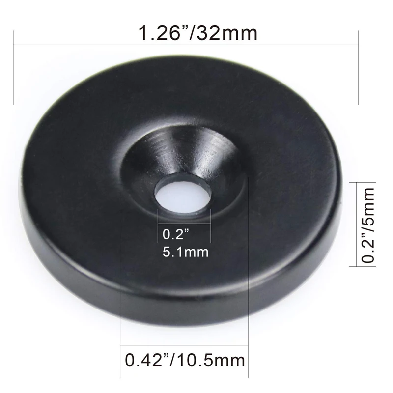 4/8Pcs D32mm Black Epoxy Coated Neodymium Disc Countersunk Hole Magnets. Strong Permanent Rare Earth Magnets with Screws