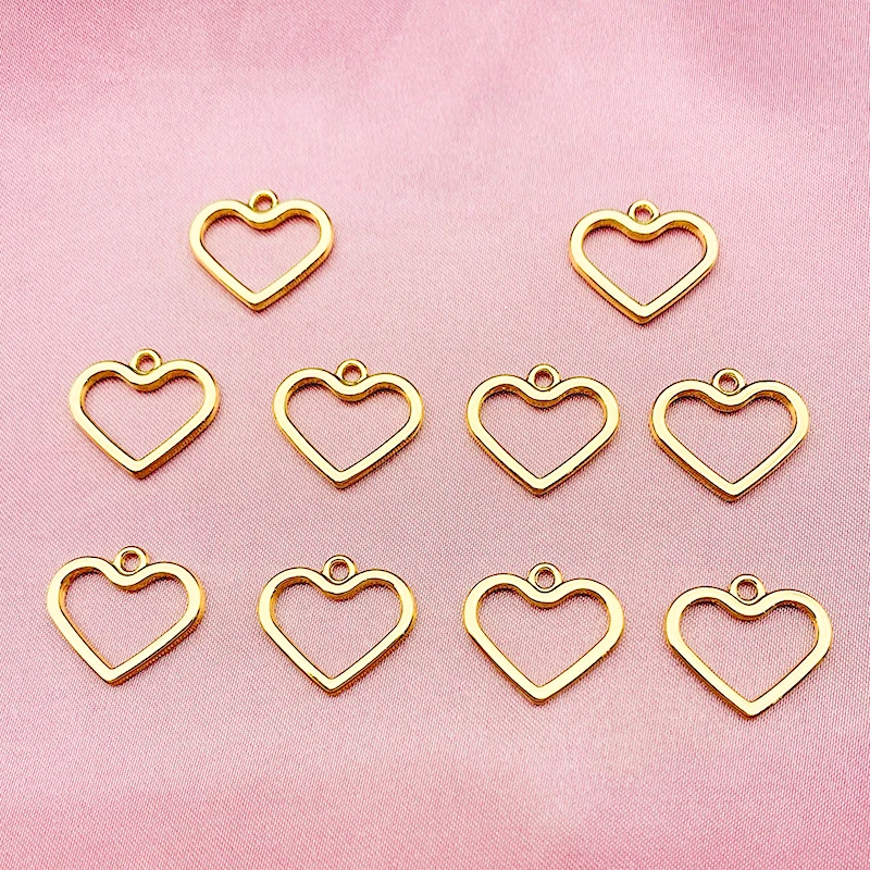 10Pcs/set Gold Color Hollow Heart Charms Pendant Metal Geometric Pendant for Making DIY Earrings Necklaces Jewelry Accessories