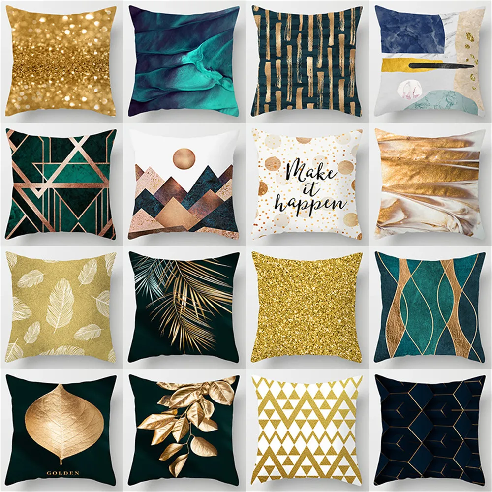 

Golden Cushion Cover Pillowcase Home Decoration Abstract Nordic Geometry Living Room Sofa Chair Pillow Case Cojines 45X45cm 2024