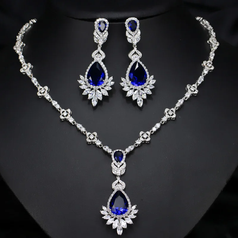 

Zlxgirl brand wedding Bridal jewelry sets Perfect AAA blue green red cubic zircon copper jewelry sets