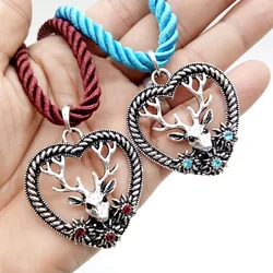 Fashion Charming Elk Deer Pendant Necklace Heart Shape Vintage Multicolor Strands Rope Necklace Oktoberfest Jewelry Wholesale