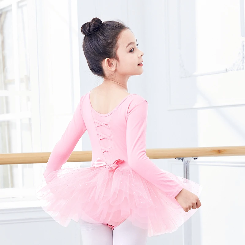 Girls Ballet Leotards Dance Tutu Dress Kids Bowknot Ballet Bodysuit Gymnastics Leotard Multilayer Tulle Skirts Pink Leotards