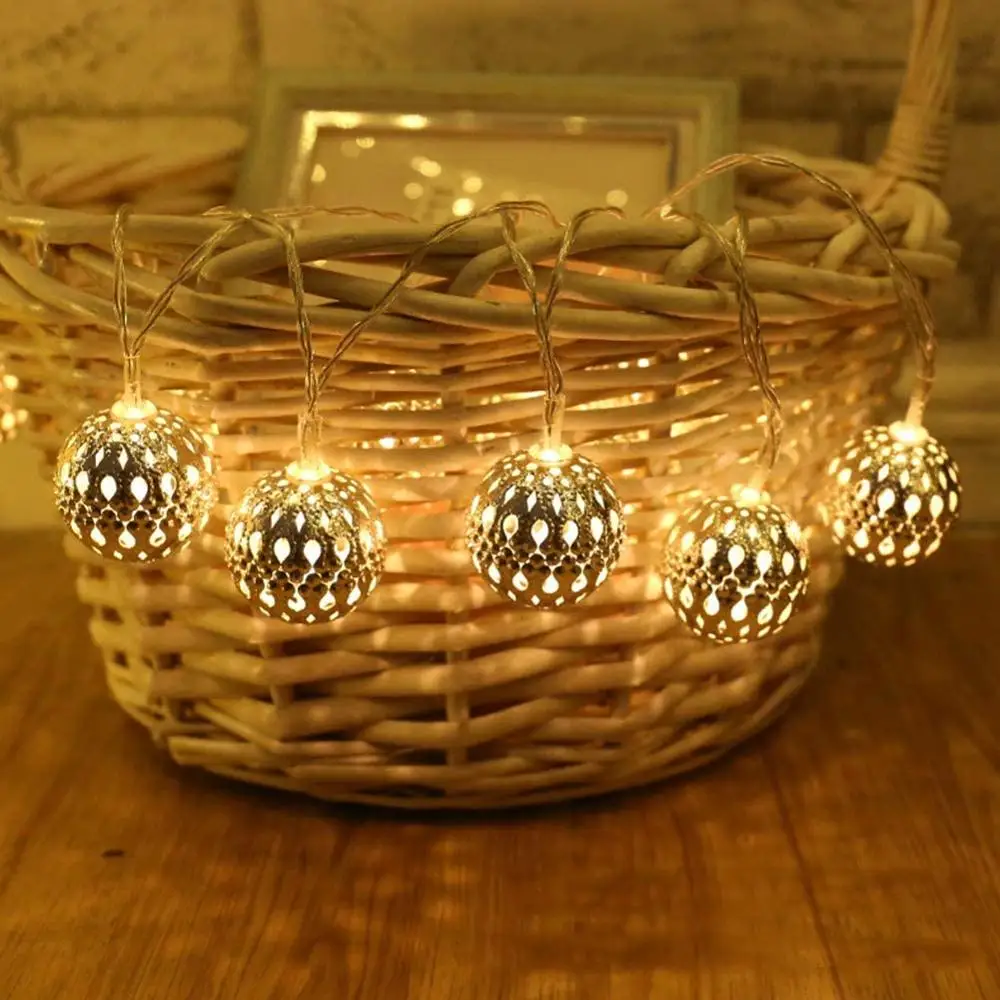 LED Globe String Lights Decorative Moroccan Orb Silver Metal Balls Battery USB Powered Indoor Outdoor Decoration for Christmas