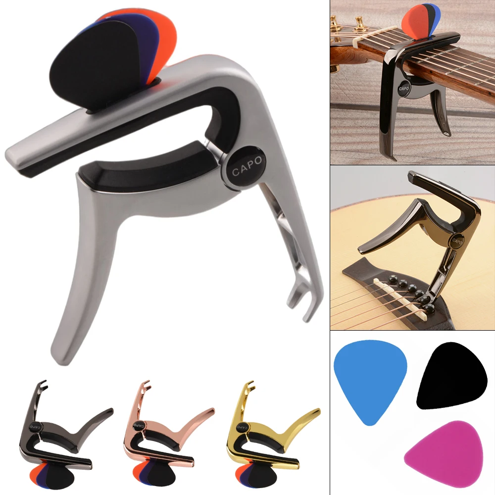 

Zinc Alloy Metal Guitar Capo Pin Puller Guitar Bass Ukulele Adjusting Tone Stringed Instruments with 3 Picks