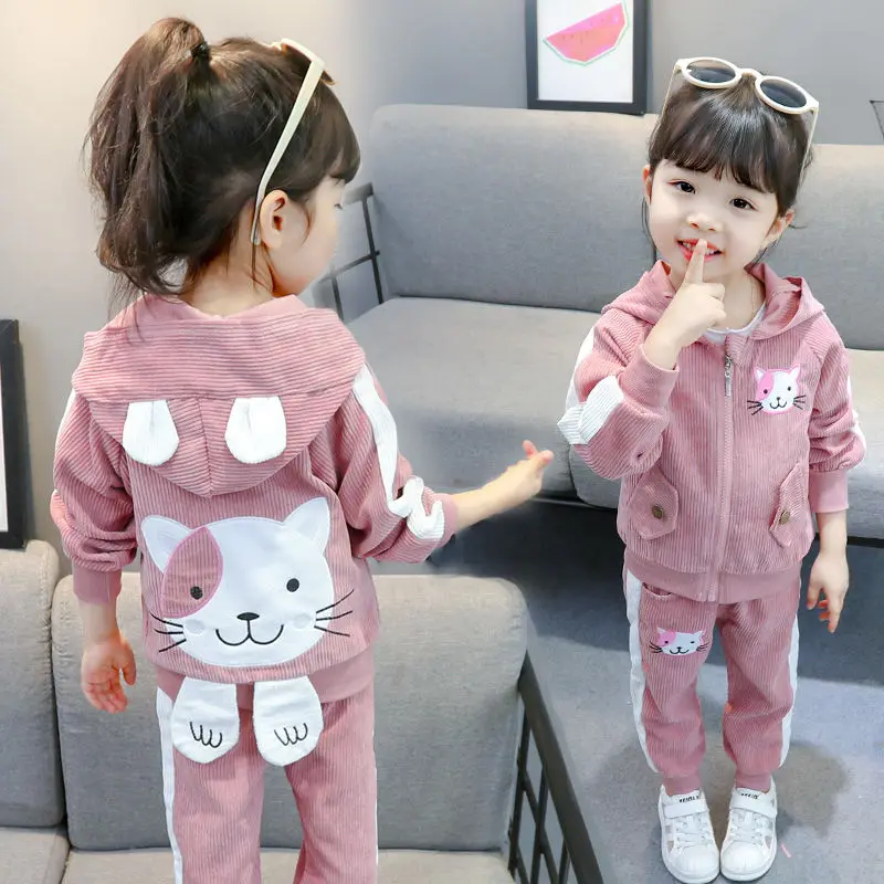 Girls Clothes Set  toddler Girls clothing Suit top+Pants 2 Pcs Spring cat Children\'s Set Teen Girls Clothes Suit 2 3 4 6 Years