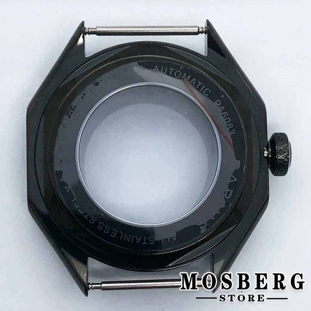 43mm Black Watch Case Solid 316L Stainless Steel For Miyota 8205 8215 821A Automatic Movement Watch Accessories Parts