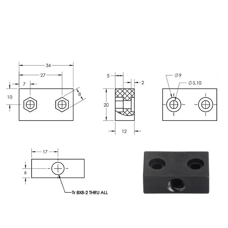 RAMPS 5PCS Fixed Block Anti Backlash POM Nut For T8 Trapezoidal Pitch 2 Lead 8 OD 8mm Lead Screw 3D Printer Parts