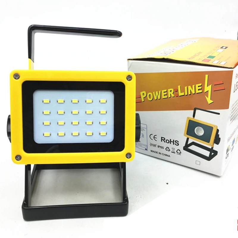 Rechargeable 20LEDs Outdoor Lighting Waterproof Floodlight Portable High light Floodlight 3*18650 Batteries Power+AC Charger