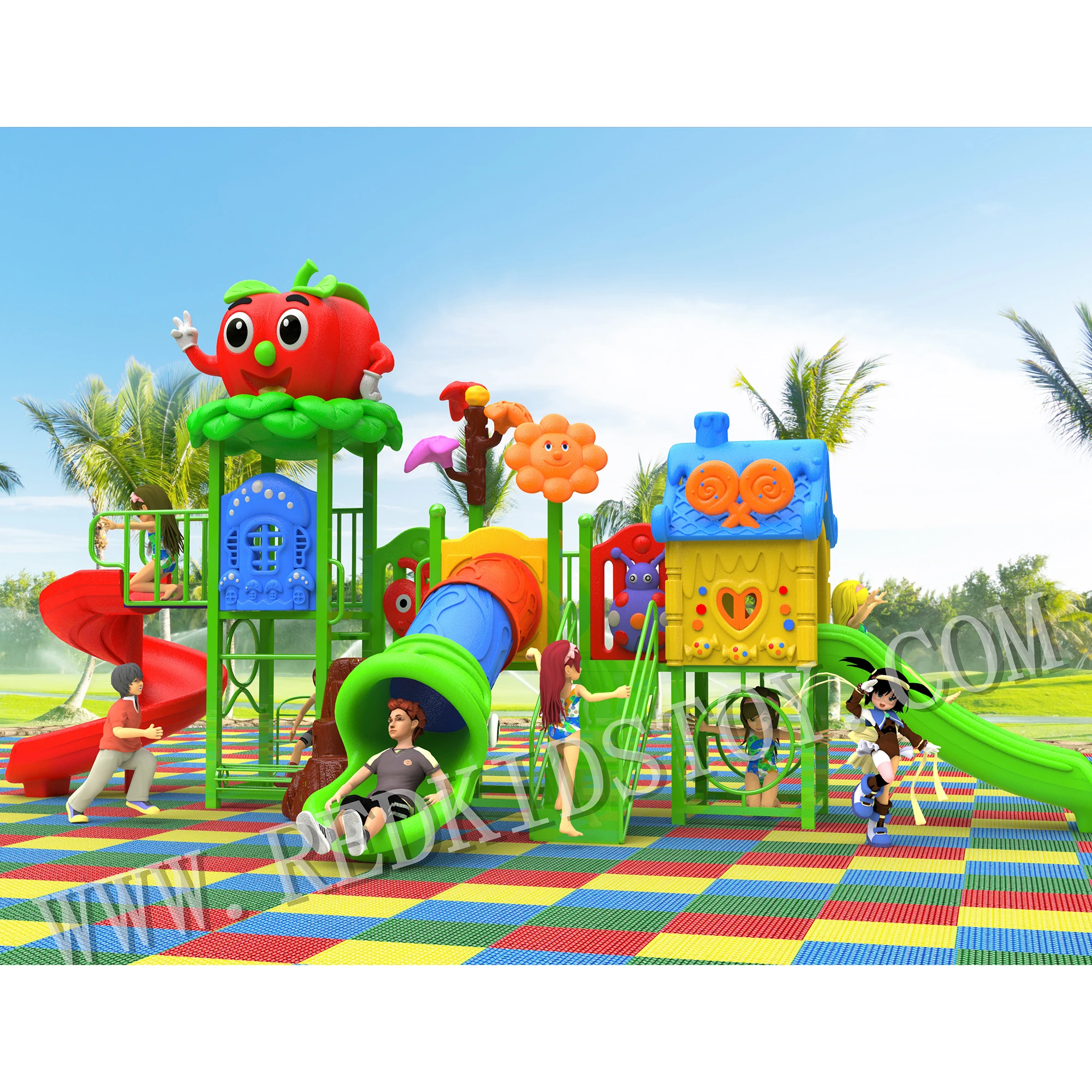 Hot Sale!!!Good Price Wonderful Kids Outdoor Playground With 3 Slides 50mmx50mm Square Pole