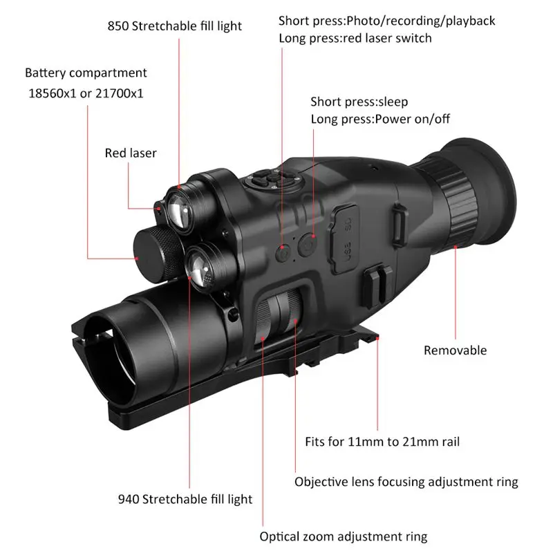 Night Vision Riflescope Monocular W/ Wifi APP 200M Range NV Scope 940nm IR Night Vision Sight Hunting Trail Camera Telescope