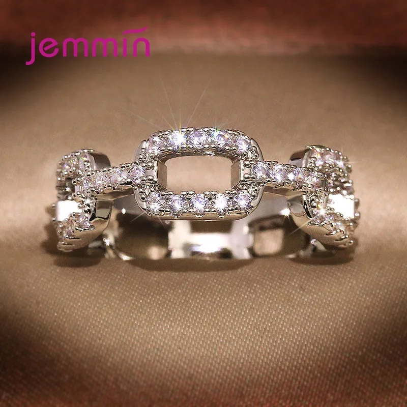 Anillo de circonita transparente brillante para mujer, anillo de nudo hueco de plata 100% 925, anillo ajustable de tamaño libre, joyería Original