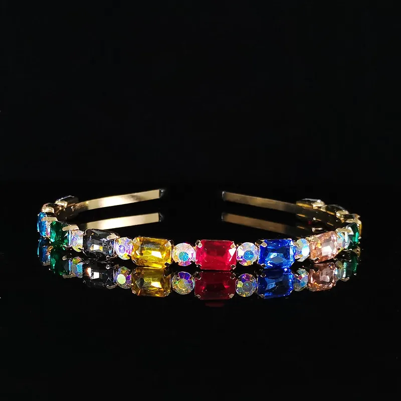 Korean Style Simple Fashion Golden Hairband Rectangular Crystal Rhinestone Headband Hair Accessories Woman Girl Headdress