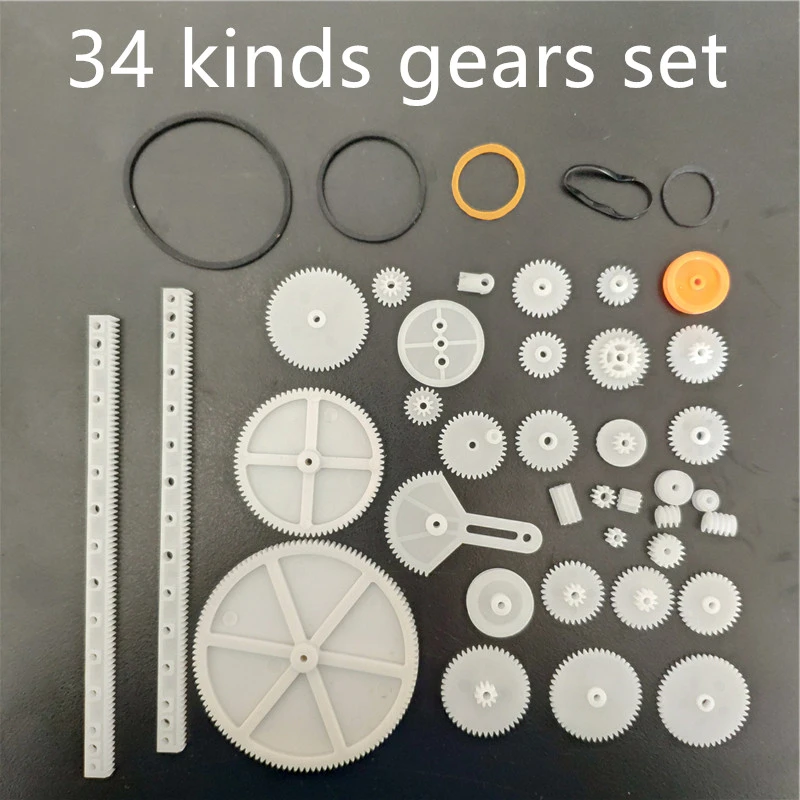 Plastic Gears Set DIY Assembly Toy Teeth Belt Worm Band Wheel Sector Crown Double Shaft Layer Helicopter Car Parts