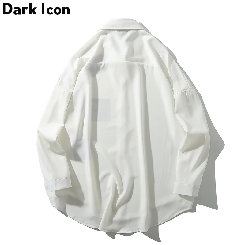 Dark Icon Turn-down Collar Oversized Shirts Men Long Sleeve Street Fashion Printed Shirts Streetwear Clothing Man