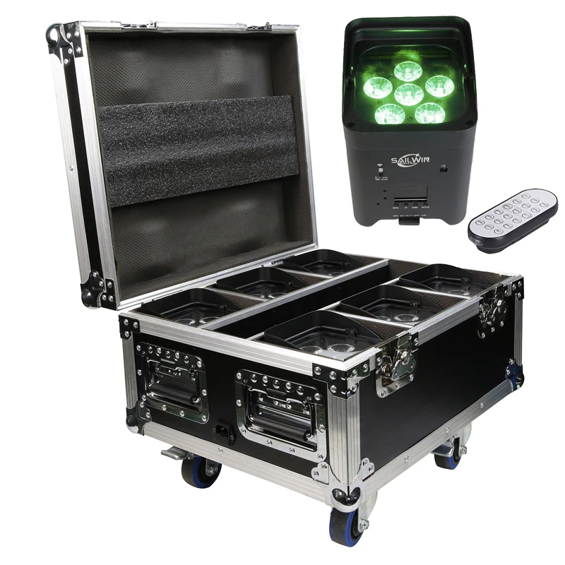 

Road Case 6x18W RGBWAP 6in1 Battery Par LED Uplighting IR WiFi App Control DMX512 Wireless Disco Dj Wedding Party Stage Lighting