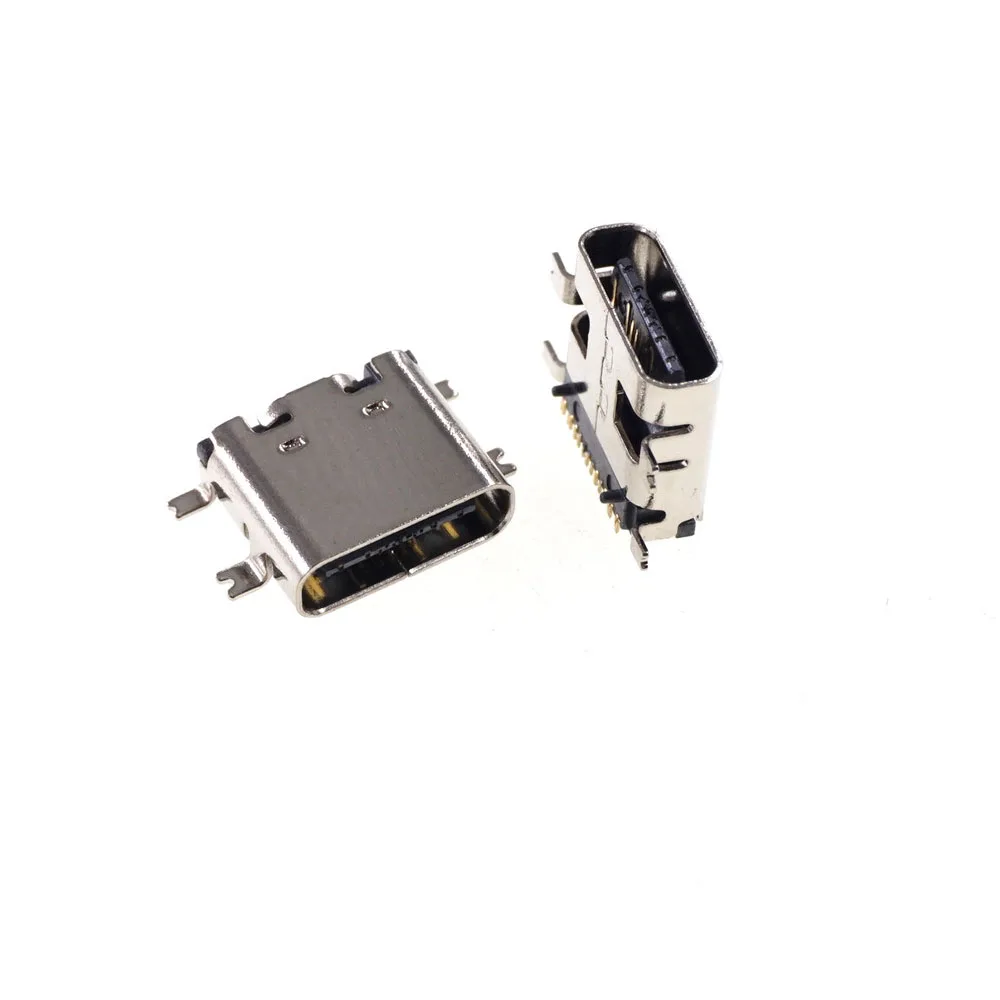 2Pcs USB 3.1 Type C Connector 16 Pin Receptacle Right Angle SMT Female Socket Surface Mount Cost-Effective 5 Amps Vbus