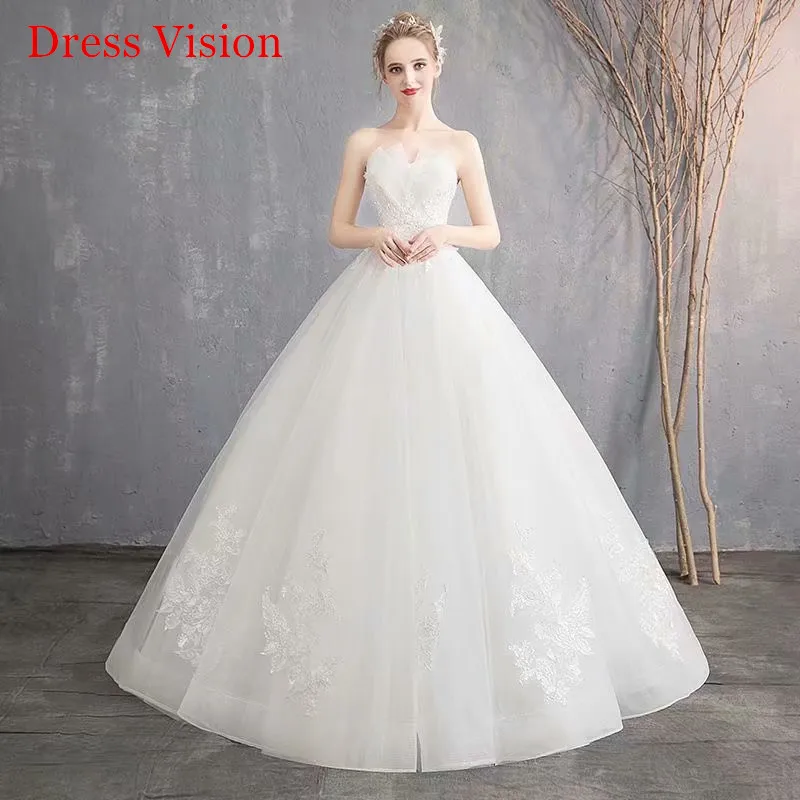 

Wedding Dress Lace Elegant Bride Gown Vestido De Novia Lace-Up Strapless Tulle Dresses for Women 2021 Bridal To Be