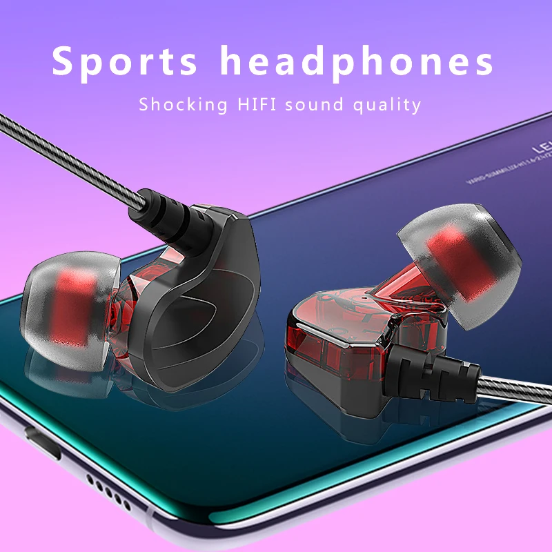 S200 In-ear universal earbuds Adjustable volume Sports wired earphones Quad-core double moving coil 3.5mm Wired Stereo Earphones