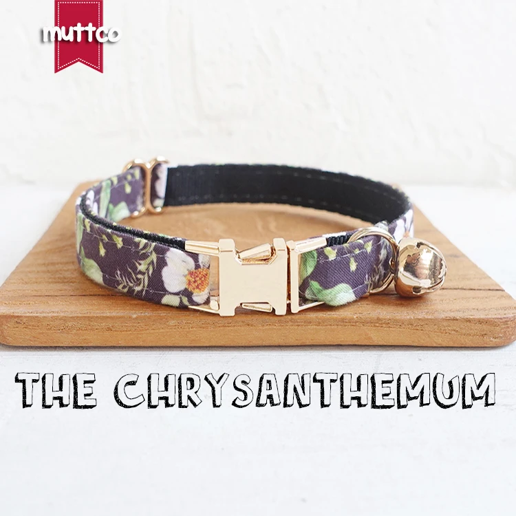 MUTTCO retail with  gold high quality metal buckle collar for cat THE CHRYSANTHEMUM design cat collar 2 sizes UCC044J