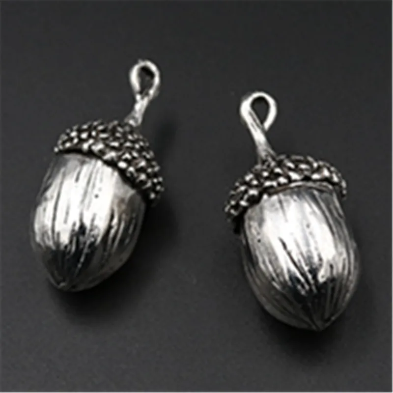 WKOUD / 2 Pcs - Tiny Mini Acorn Charm Pendant, Woodland Nut Charms, Plant Fruit Pendant, 3D Tibetan Silver Charm, 42*18mm A558