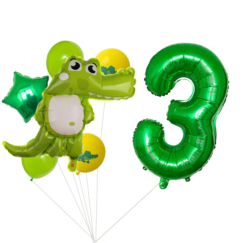 بالونات لاتكس برقائق كرتونية على شكل حيوانات ، رقم أخضر ، تمساح ، زينات حفلة عيد ميلاد سعيد ، ألعاب أطفال ، 32 بوصة ، 7 في المجموعة