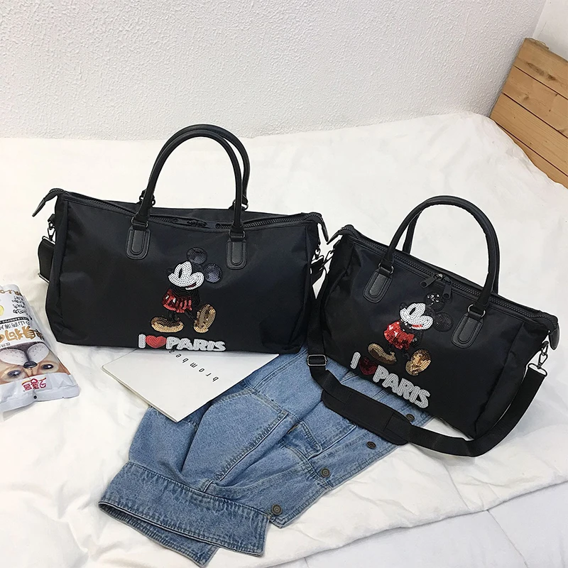 Disney Women Mickey Mouse Minnie Large Capacity Handbag Simple Shoulder Bag Simple Waterproof Light Outdoor Travel Bag 39X26X18