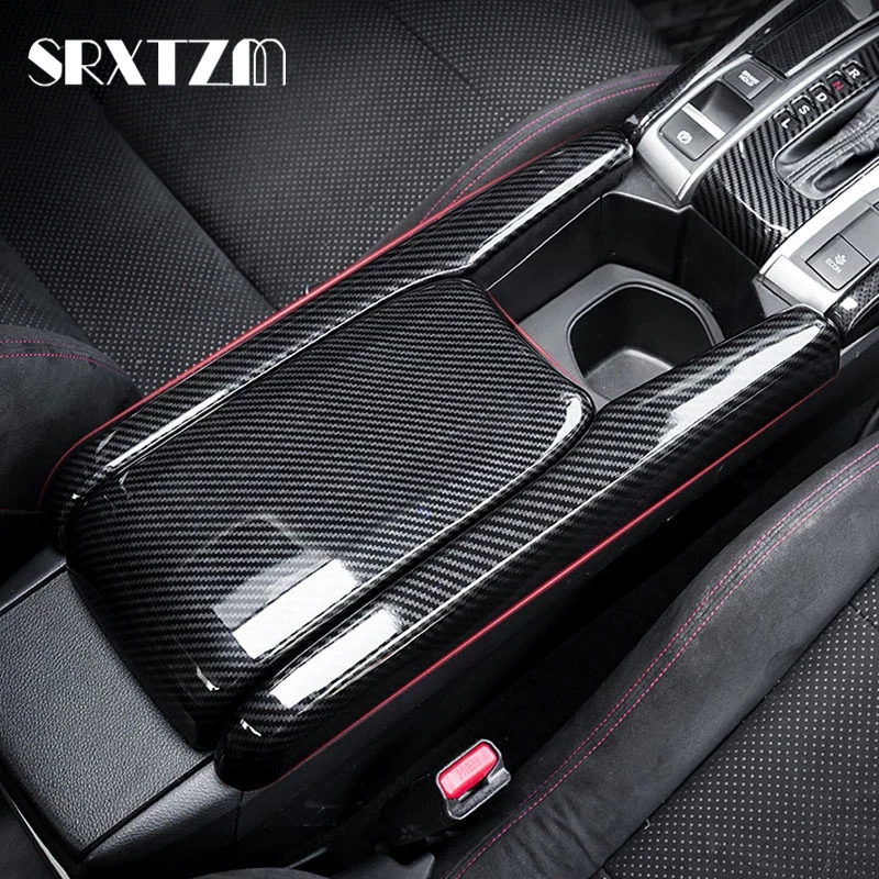 ABS Carbon Fiber Armrest Box Protective Cover Decorative Modification For Honda Civic 10th 2016 2017 2018 2019