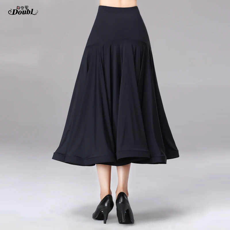 Doubl Elastic National Standard Ballroom Skirts New Modern Long  Waltz Skirt Show Expansion Black very full Ice silk fabrics