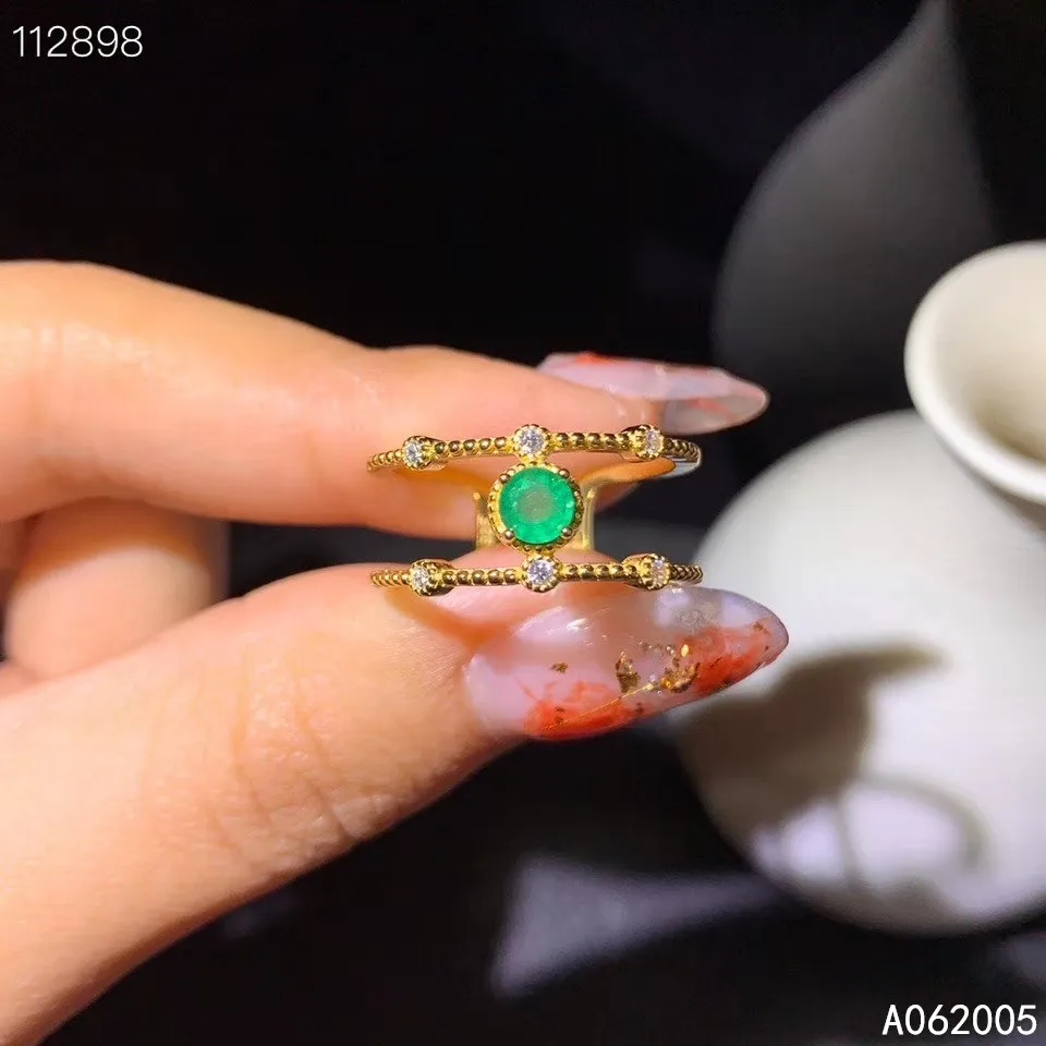 

KJJEAXCMY fine jewelry 925 sterling silver inlaid natural adjustable Emerald Female Miss Girl Woman new ring elegant Support tes