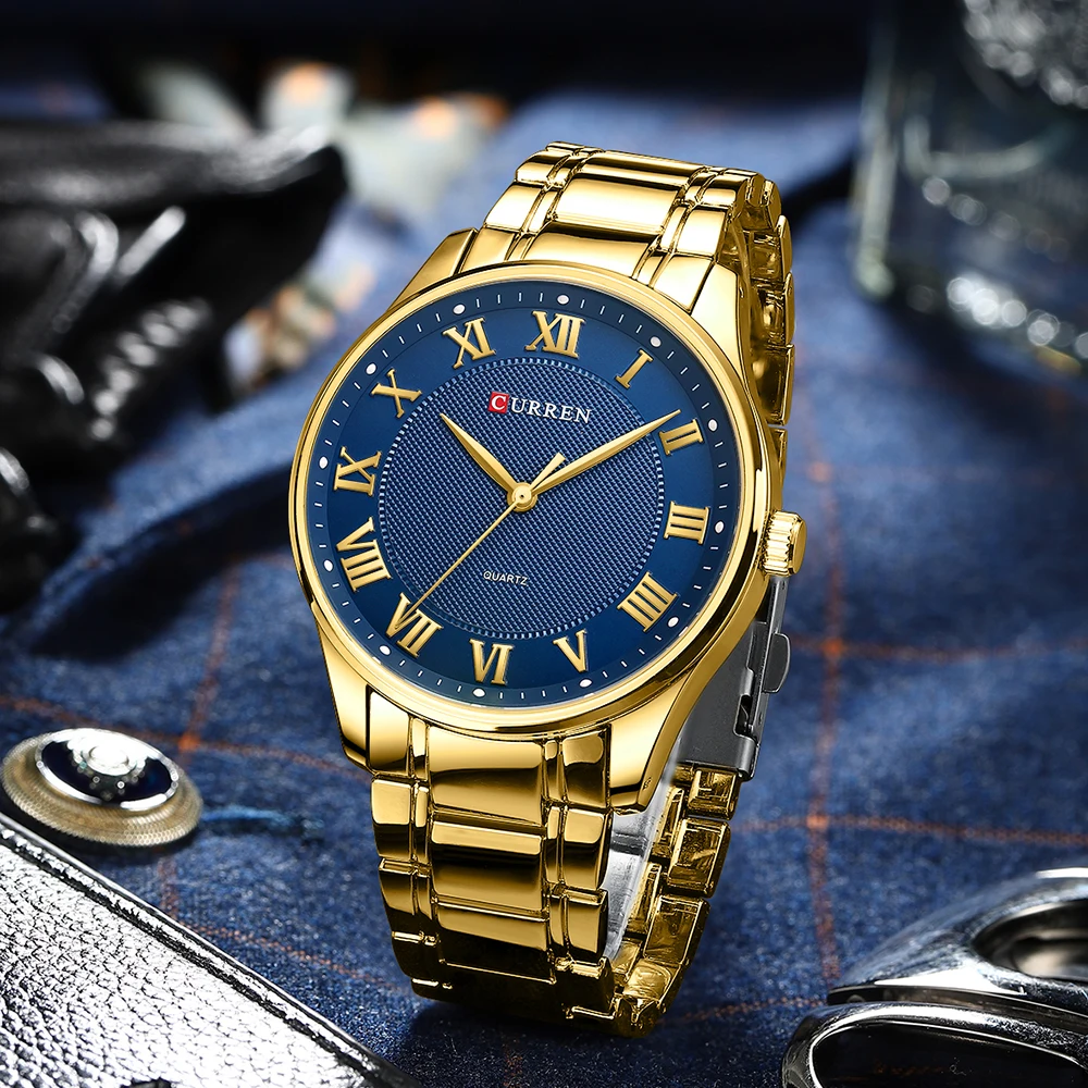 CURREN Gold Men\'s Watch Top Brand Luxury Gold Quartz Stainless Steel Waterproof Business Fashion Simple Watch Relogio Masculino