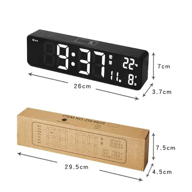 Digital Alarm Clock Temperature Date Dual Alarms Voice Control Electronic Table Clock Snooze Wall LED Clocks for Living Room