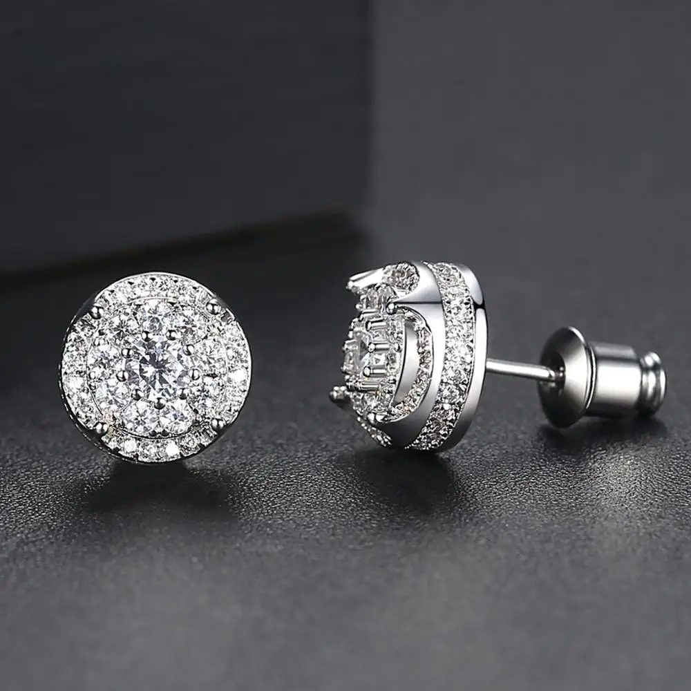 JINSE Micro Pave Bling Cubic Zircon Brand Studs Sparkling Black Personality Statement Earring for Woman Man Fashion Jewelry Gift