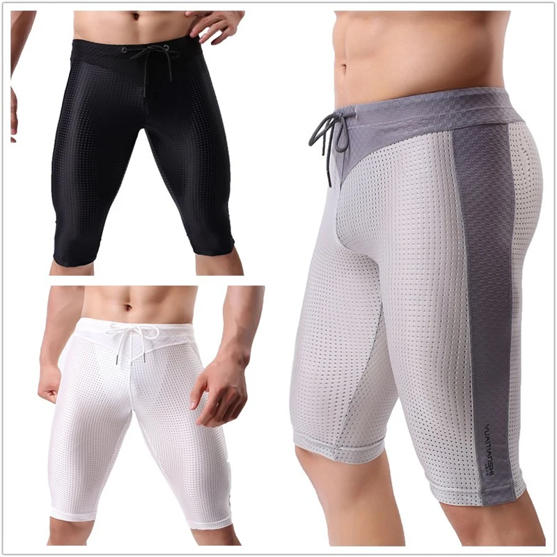 Men\'s Underwear Sexy Mesh Stitching Breathable Shorts Tights Men Sport Compression Pants Fitness Running Workout Training Pants