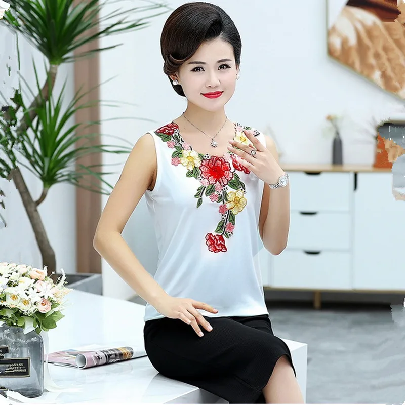 UHYTGF Vest Phụ Nữ Thời Trang Thêu Mùa Hè Áo Ghi Lê Nữ Không Tay Bên Trong Ngắn Tops Phụ Nữ Thanh Lịch Sexy Kích Thước Lớn Vest 1433