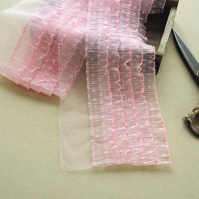 15CM Wide Luxury Five-layer Polka-dot 3d Guipure Voile Lace Fabric Ribbon Ruffle Trim Wedding Dress Fluffy Skirts Sewing Supply