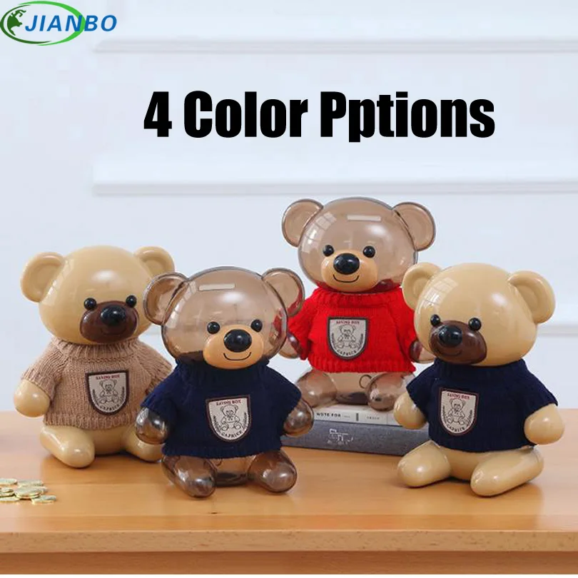 Plastic Money Safe Box Cartoon Sweater Bear Electronic Piggy Bank Transparent Child Kid Coins Collector Lovely Christma Present