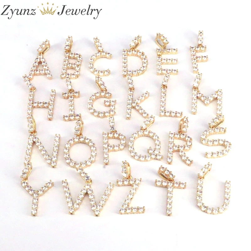 

26PCS, 26 Alphabet Letters Initial Pendant, Clear CZ Crystal DIY Name Luxury Gifts Fashion Women Jewelry Accessorie