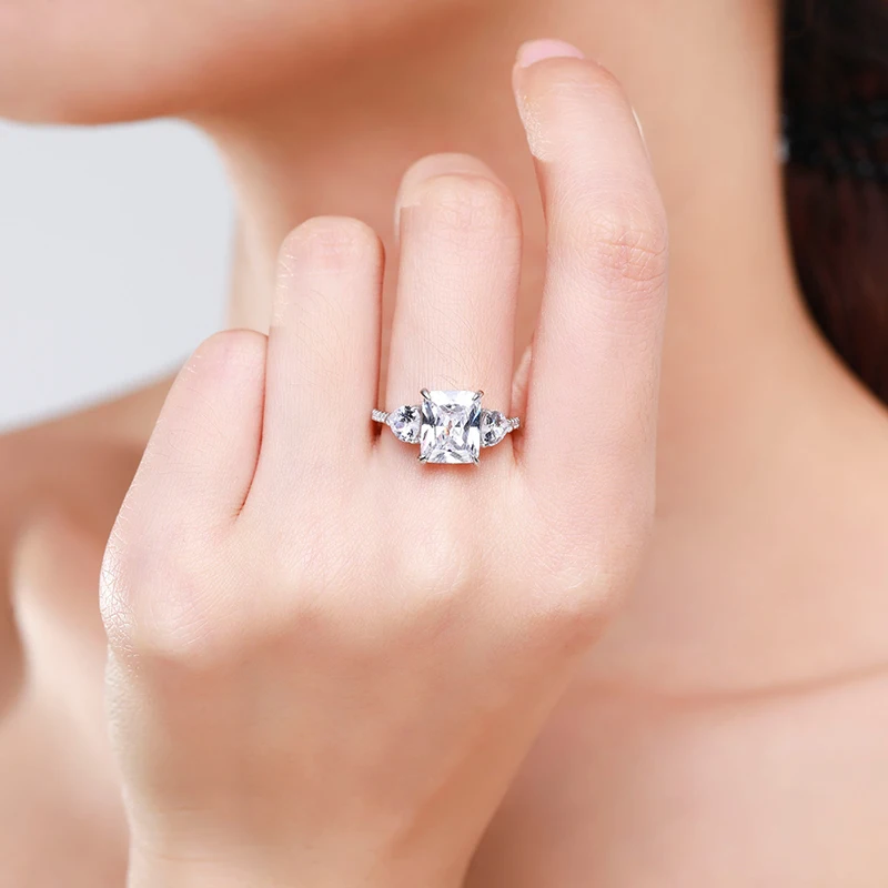 Ailmay Exquisite Luxury Rectangle 3ct  AAAAA CZ Ring 925 Sterling Silver Rings For Women Wedding Engagement Fine Female Jewelry