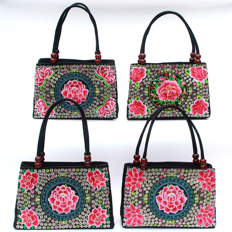 National Wind Totes Bags Women Large Capacity Embroidery Handbags Shoulder Bag Female Retro Daily Totes Lady Elegant Handbags