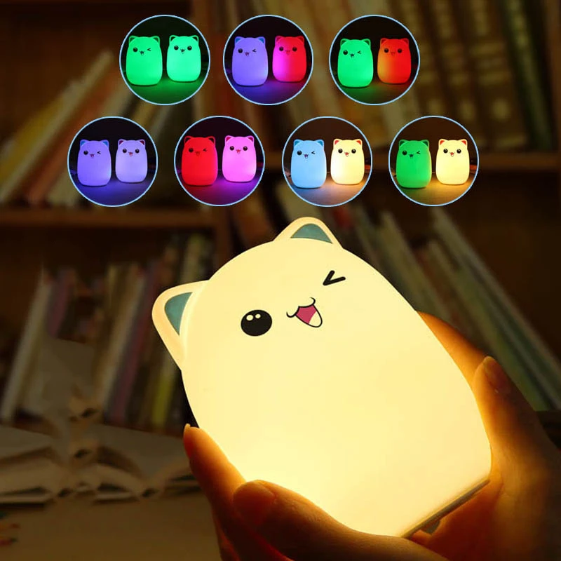 

Bedside-Lamp Night-Light Touch Sensor Colorful Cat RGB Silicone USB Rechargeable Bedroom Bedside Lamp for Children Baby