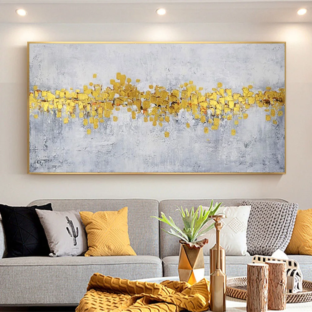 

100% Hand-ainted Arabic Rich Wealth Gold Silver Canvas Oil Painting Textured Golden Wall Art Pictures For Living Room Decoration