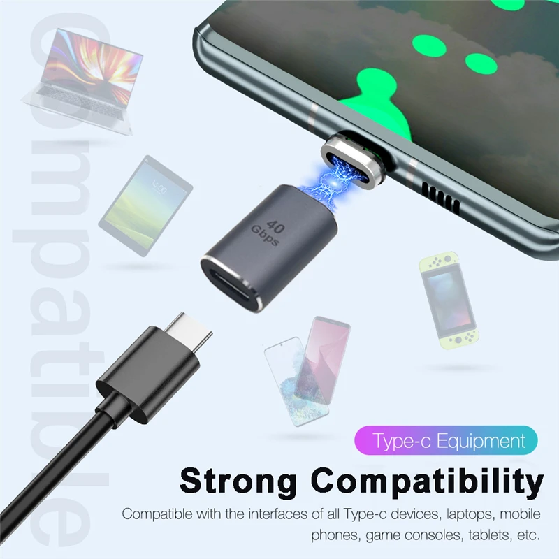 100W 24 Pin USB4 Gen 3 Magnetic Type-C Adapter 5A 8K@60Hz 40Gbps USB-C Convertor For Macbook Compatible with Thunderbolt 3 4