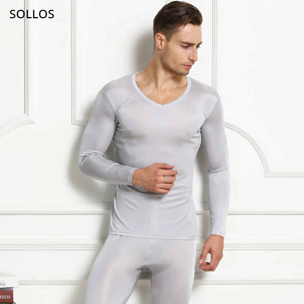 Silk men warm underwear mens thermal clothing sets leggings winter clothes inner wear long johns shirt set thermo sexy male base